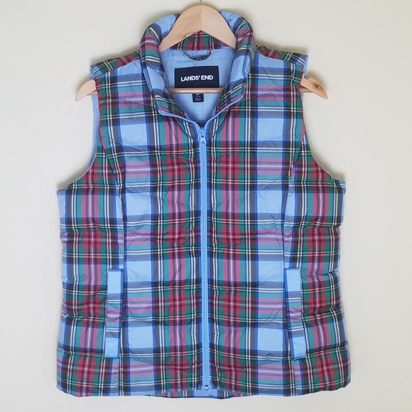 Lands' End Jackets & Blazers - NWT LANDS END BLUE/RED Plaid Puffer Vest